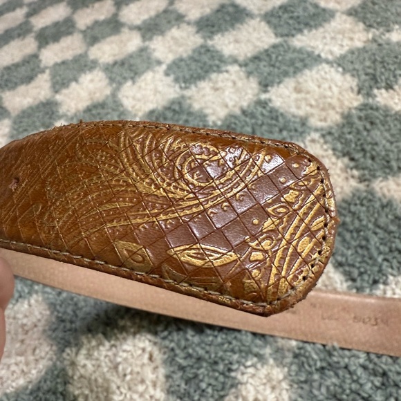 PHOEBE COUTURE Vintage Genuine Italian Calfskin Leather Boho Belt Gold Tone Md - Picture 6 of 6